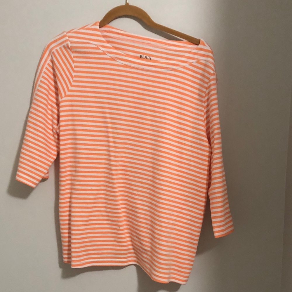 Blair Coral-Orange and White Striped Boatneck Top